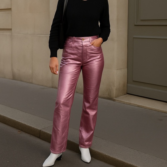 NWOT Rachel Zoe Metallic Faux Leather Pants 4 Pink - Picture 1 of 13